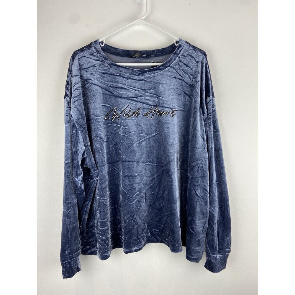 Forever 21 Wild Heart Blue Crushed Velvet Long Sleeve Size 3X (918)